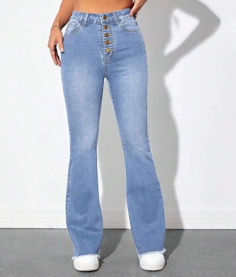 "Frenchy Chic: Button-Fly, Raw Hem Flare Leg Jeans"