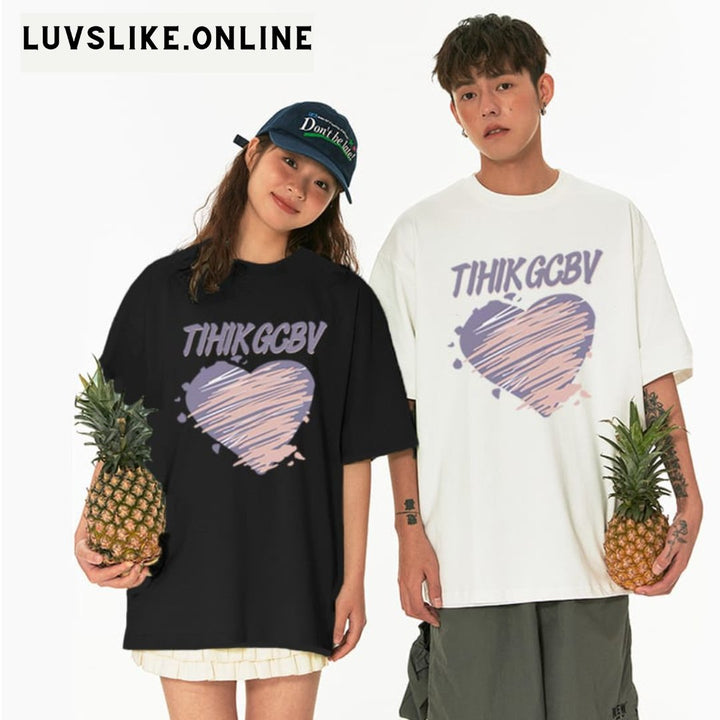 TIHIK-GCBV Printed Couple T-Shirts💜 with a lovely heart design ( PACK OF 2 )