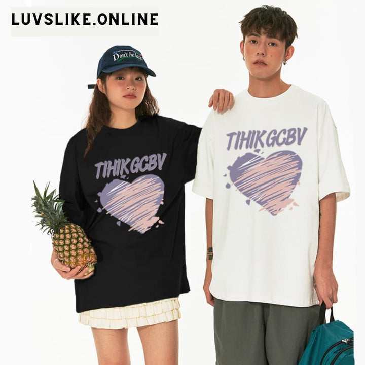 TIHIK-GCBV Printed Couple T-Shirts💜 with a lovely heart design ( PACK OF 2 )